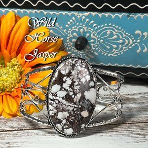 Wild Horse Jasper Bracelet Cuff Bangle Handmade Gemstone 925 Silver Ethnic Huge